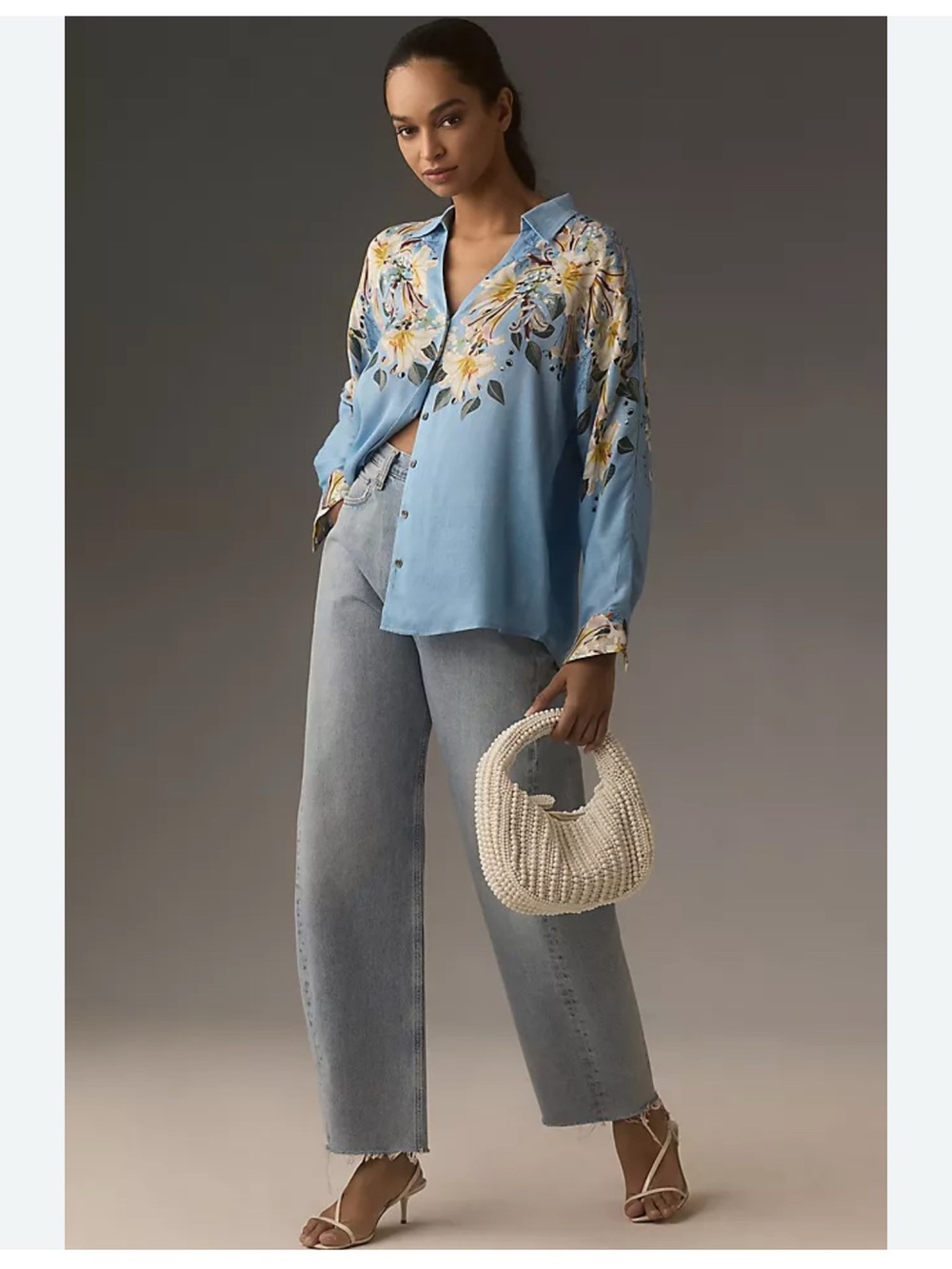 Anthropologie Bl-nk Arinena Shirt Light Blue Floral Button-Up Blouse size xl